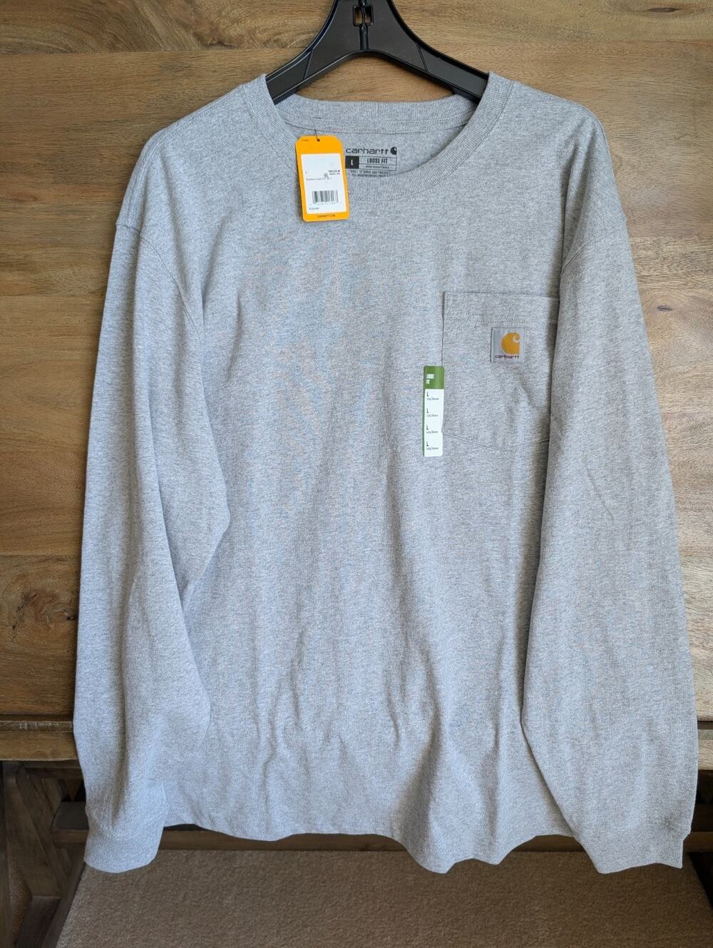 NWT Carhartt K126 Dearborn Pocket T-Shirt Mens Large Gray Loose Fit Long Sleeve